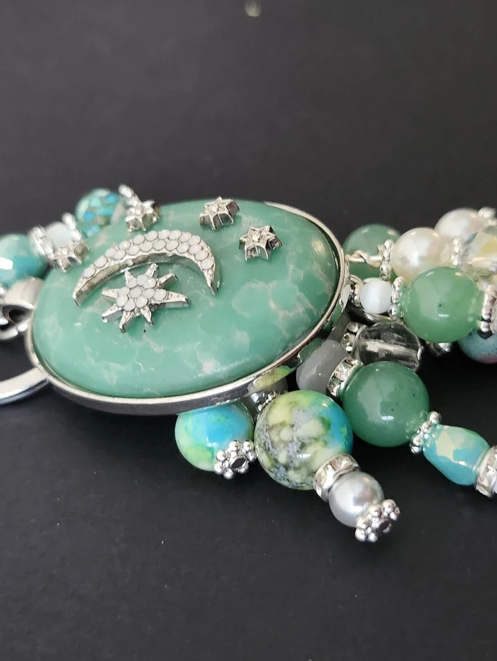 Celestial Stone Purse Charm or Keychain Aventurine Turquoise Handcrafted